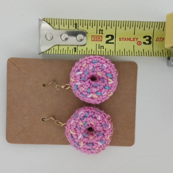 Handmade Crochet Doughnut Earrings - Picture 3 of 3